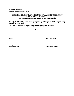 Đề và đáp án kiểm tra 15p học kì I Lịch sử lớp 8 lần 1 - Năm học 2016-2017 - Huỳnh Mỹ Chung